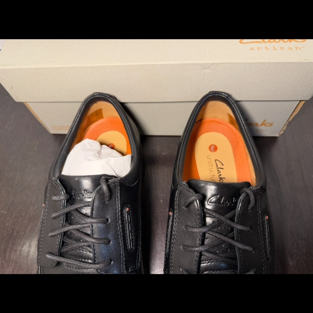 Clarks Un Kendric Way Leather Dress Shoes Black Mens 10.5W (Wide) - Picture 5 of 16
